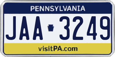 PA license plate JAA3249