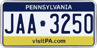 PA license plate JAA3250