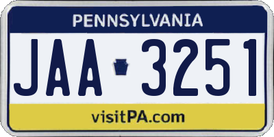 PA license plate JAA3251