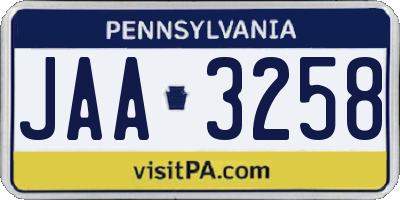 PA license plate JAA3258