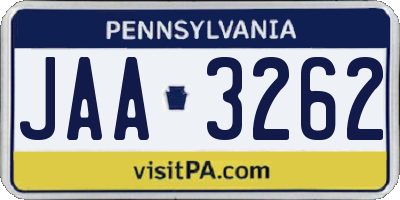 PA license plate JAA3262