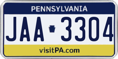 PA license plate JAA3304