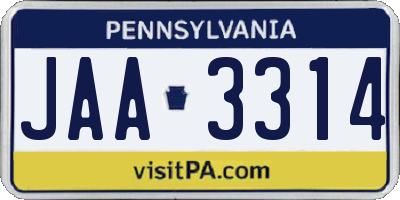 PA license plate JAA3314