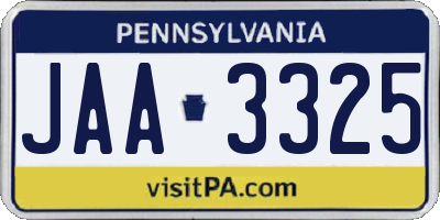 PA license plate JAA3325