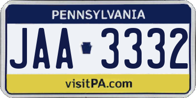 PA license plate JAA3332