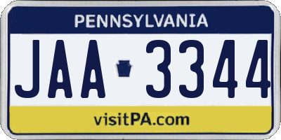 PA license plate JAA3344