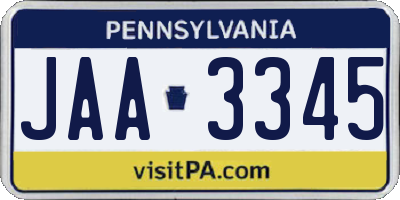 PA license plate JAA3345