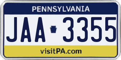 PA license plate JAA3355