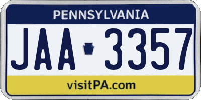 PA license plate JAA3357