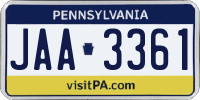 PA license plate JAA3361