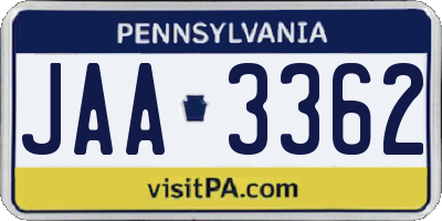 PA license plate JAA3362