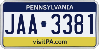 PA license plate JAA3381