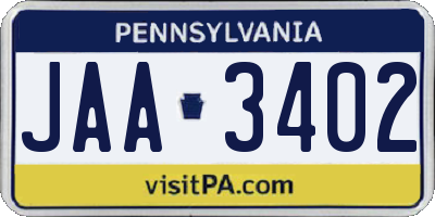 PA license plate JAA3402