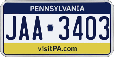 PA license plate JAA3403