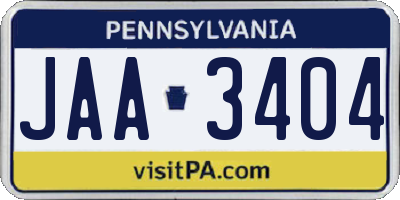 PA license plate JAA3404