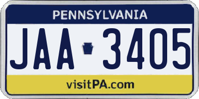 PA license plate JAA3405