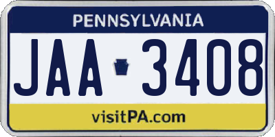 PA license plate JAA3408