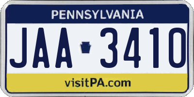 PA license plate JAA3410