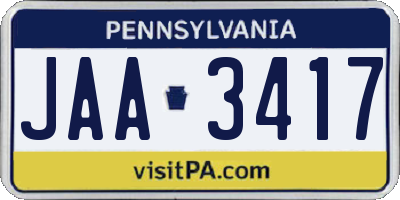 PA license plate JAA3417