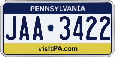 PA license plate JAA3422