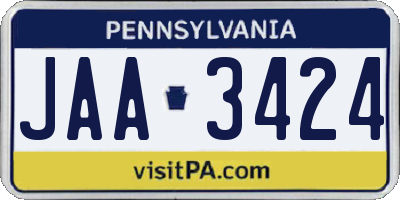 PA license plate JAA3424