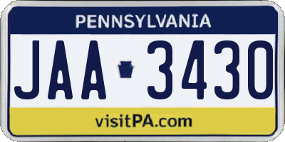 PA license plate JAA3430