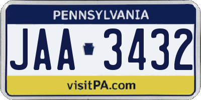 PA license plate JAA3432