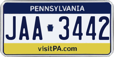 PA license plate JAA3442