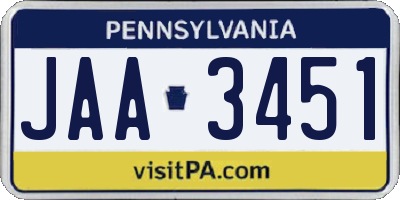 PA license plate JAA3451