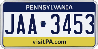 PA license plate JAA3453