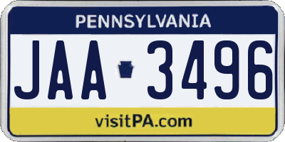 PA license plate JAA3496