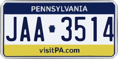 PA license plate JAA3514