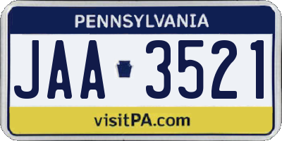 PA license plate JAA3521