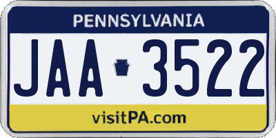 PA license plate JAA3522