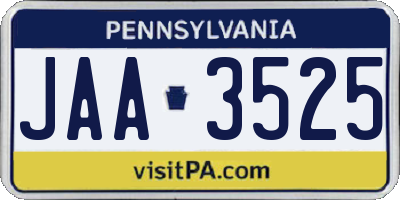 PA license plate JAA3525