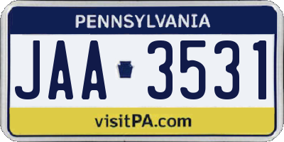 PA license plate JAA3531