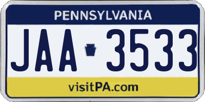 PA license plate JAA3533