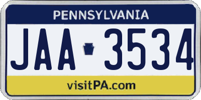 PA license plate JAA3534