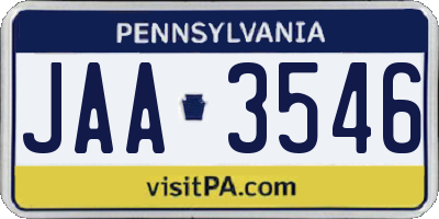 PA license plate JAA3546