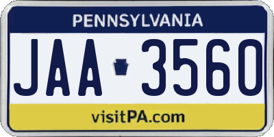 PA license plate JAA3560