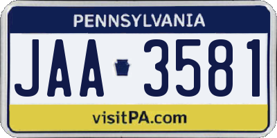 PA license plate JAA3581