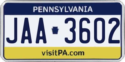 PA license plate JAA3602