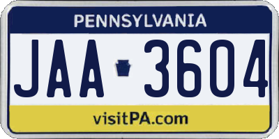 PA license plate JAA3604