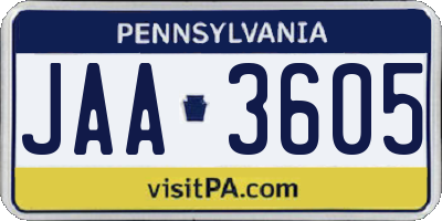 PA license plate JAA3605