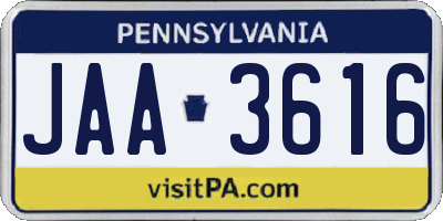 PA license plate JAA3616