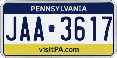 PA license plate JAA3617