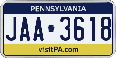 PA license plate JAA3618