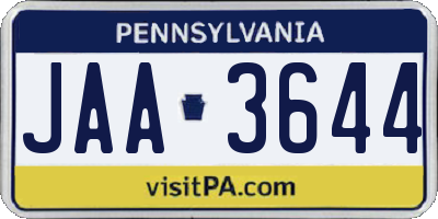 PA license plate JAA3644