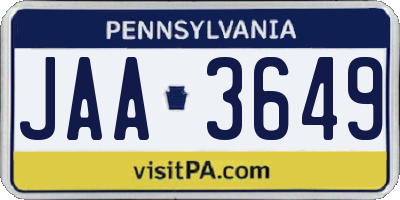 PA license plate JAA3649