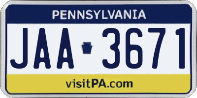 PA license plate JAA3671